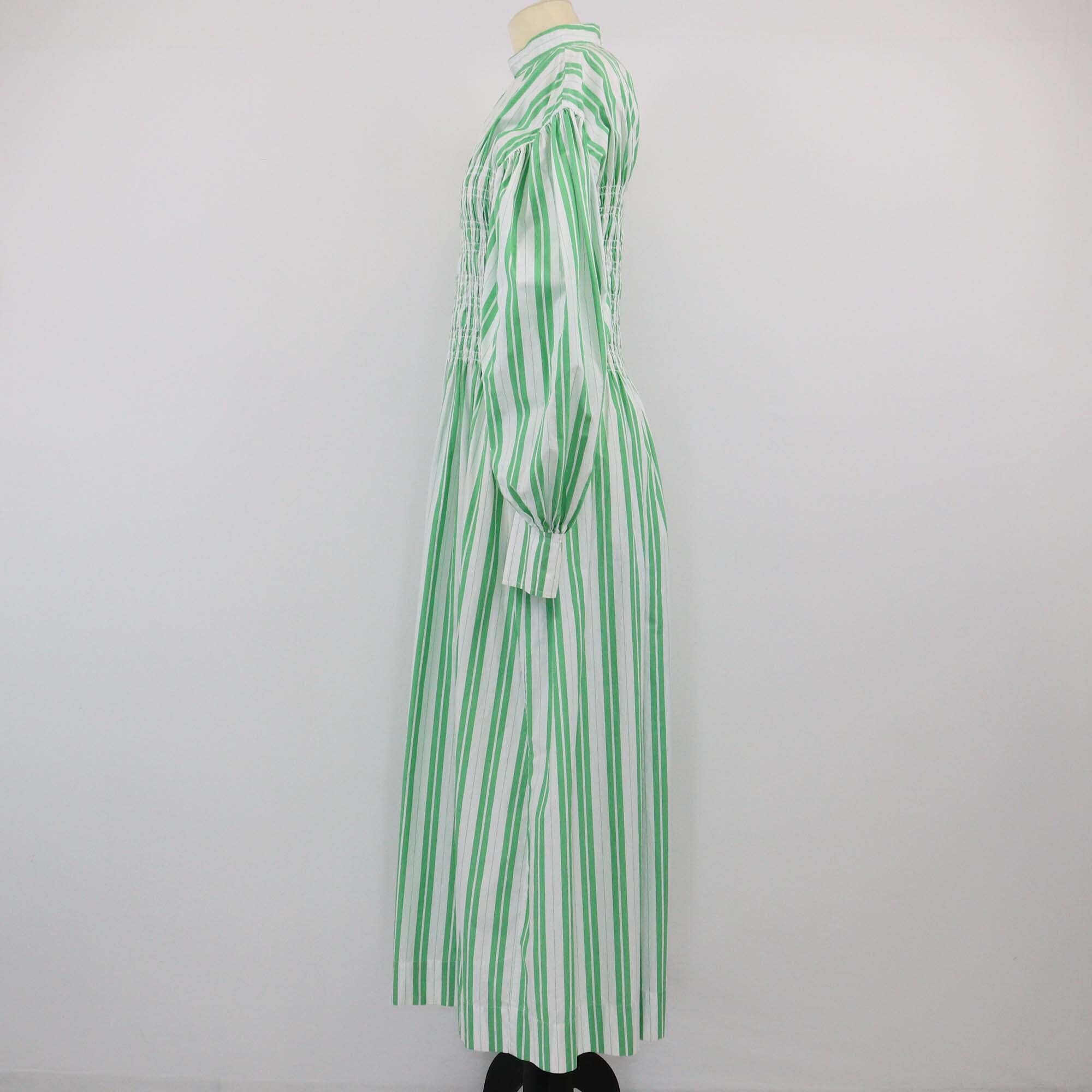 Ganni Green/White Stripe Smock Maxi Dress Womens Ganni 