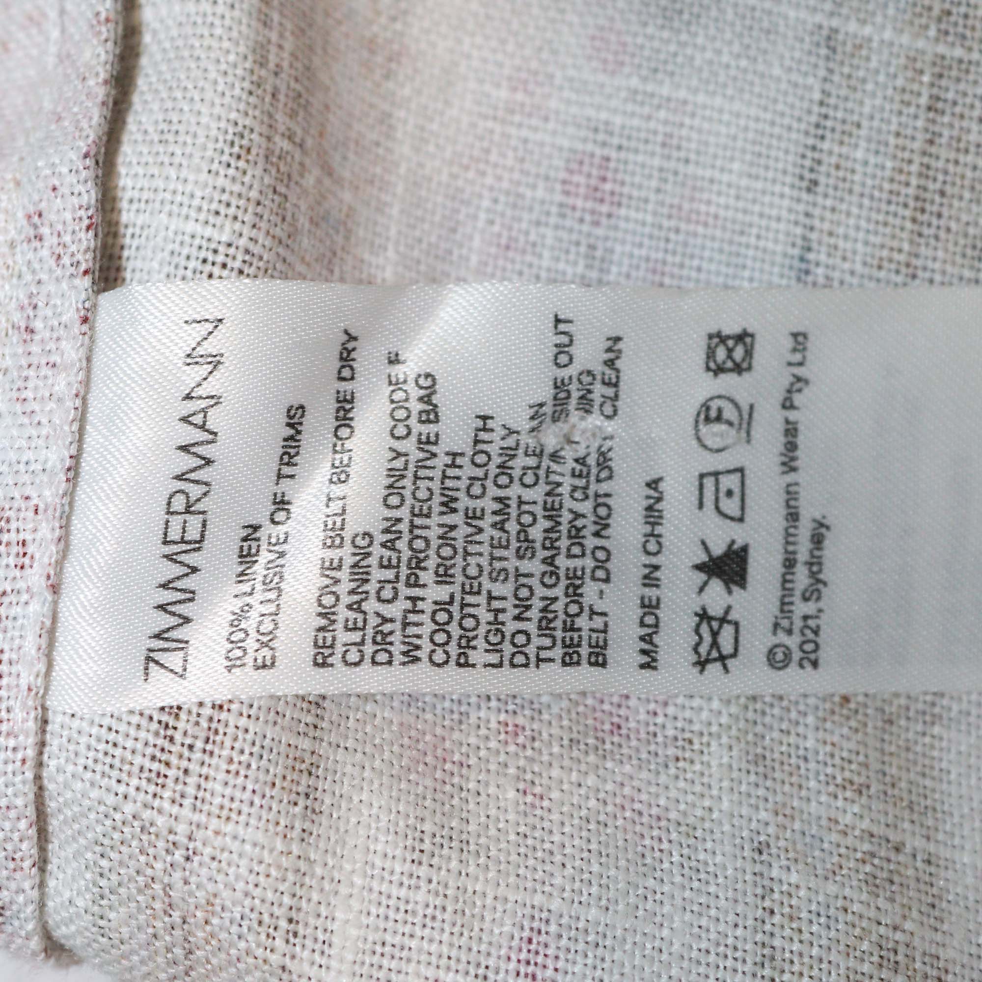 Zimmermann Multicolor Printed Linen Luminosity Belted Long Sleeve Dress
