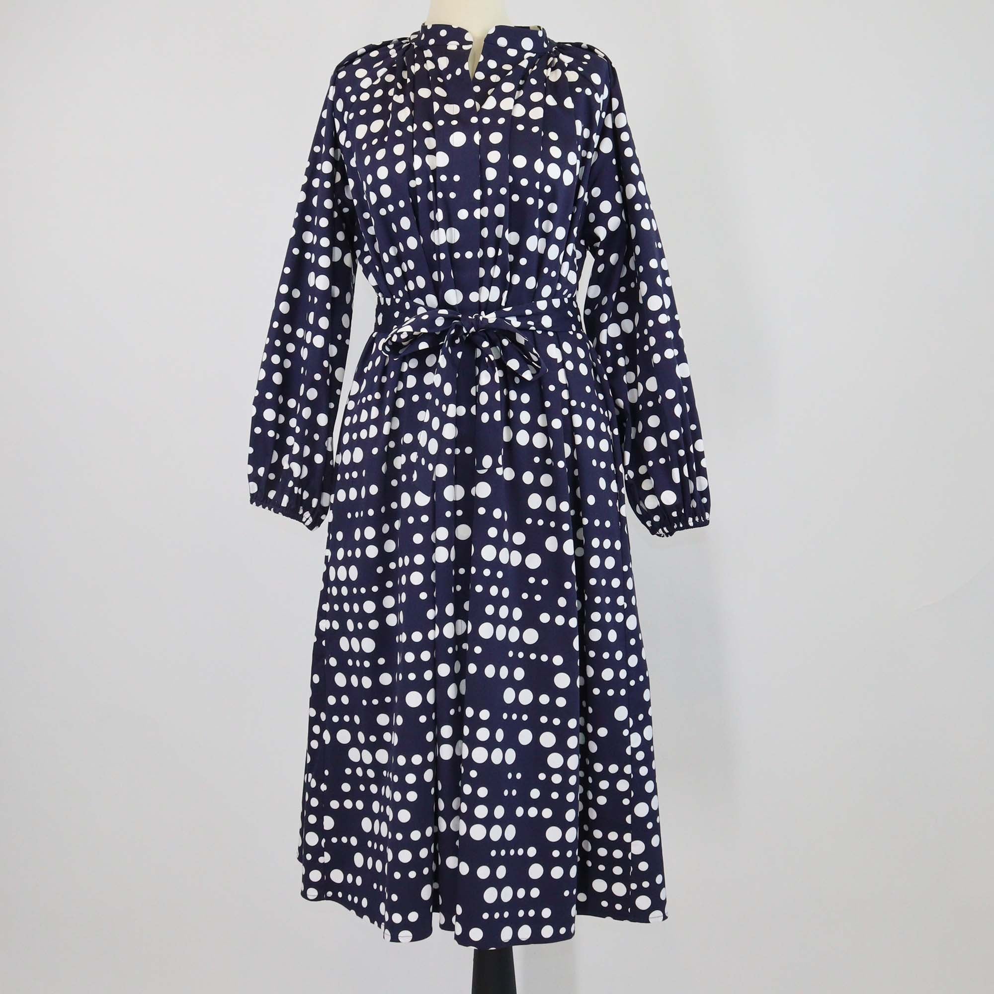 Libertine Navy Blue /White Cotton Polka Dots Belted Dress
