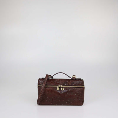Loro Piana Dark Brown Lizard Extra Pocket L19 Pouch