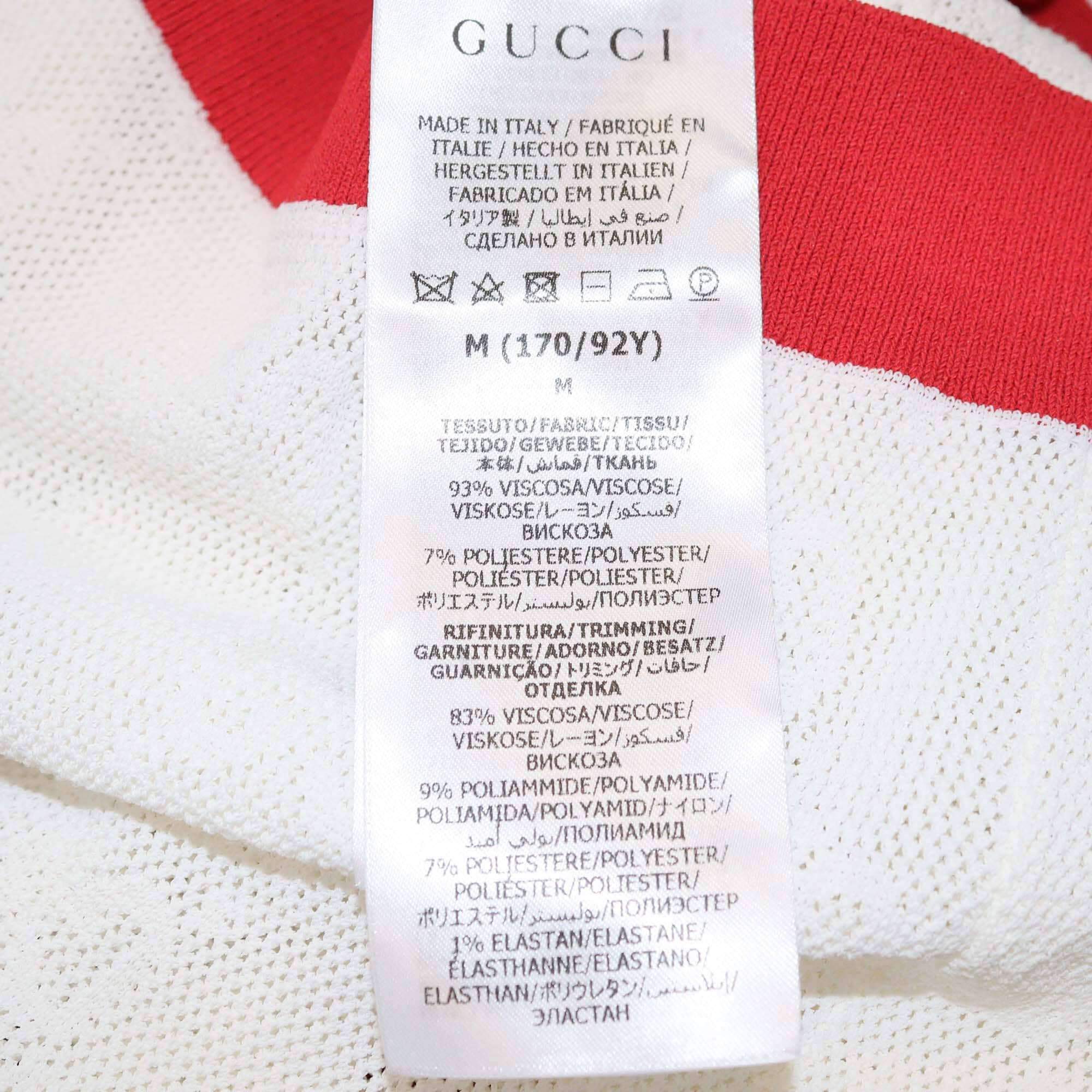 Gucci Ivory/Red GG Jacquard Mesh Button Shoulder Detailed Top Womens Gucci 