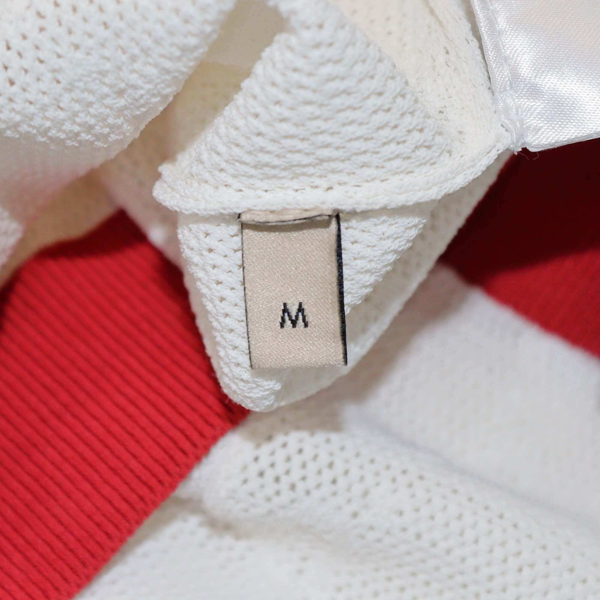 Gucci Ivory/Red GG Jacquard Mesh Button Shoulder Detailed Top Womens Gucci 