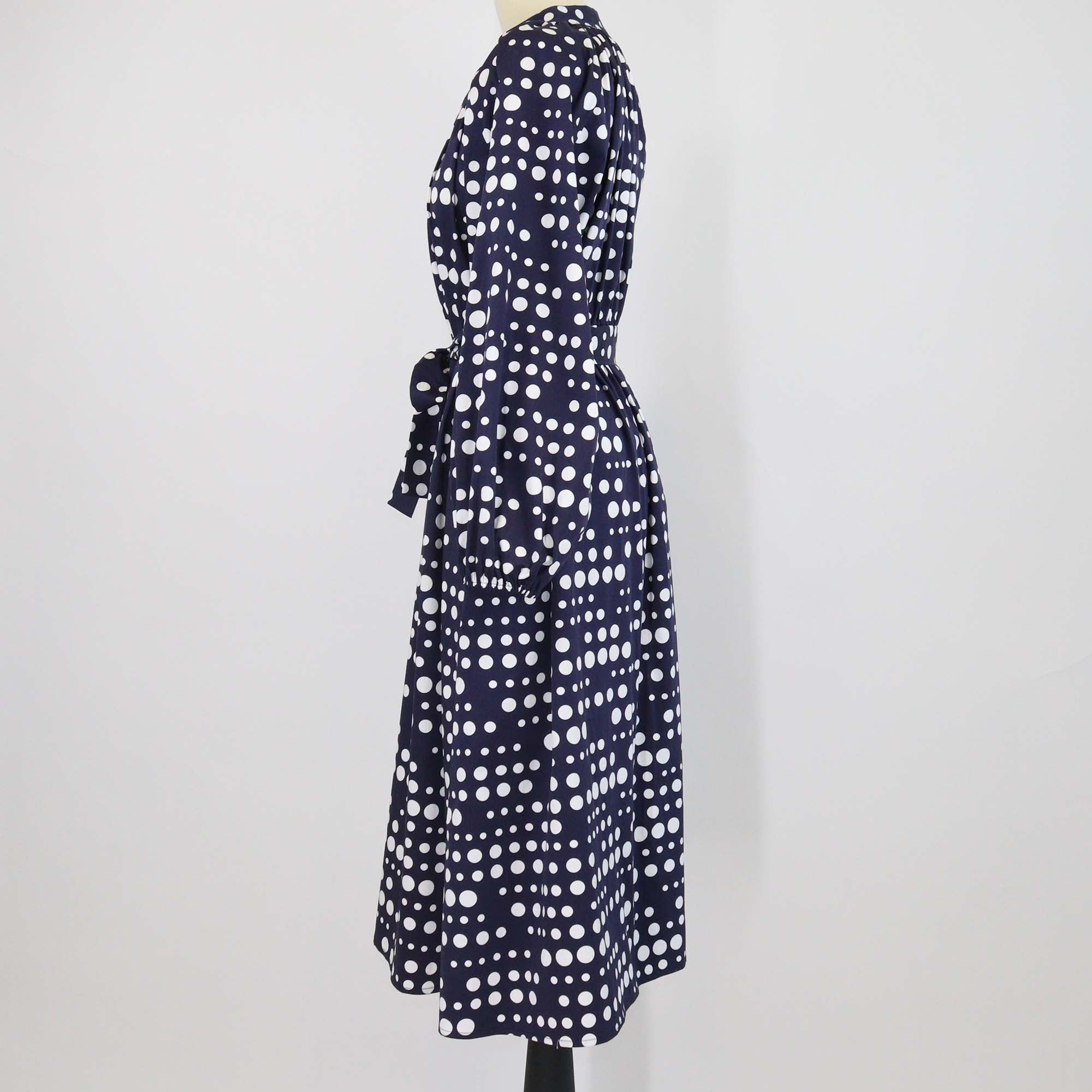 Libertine Navy Blue /White Cotton Polka Dots Belted Dress