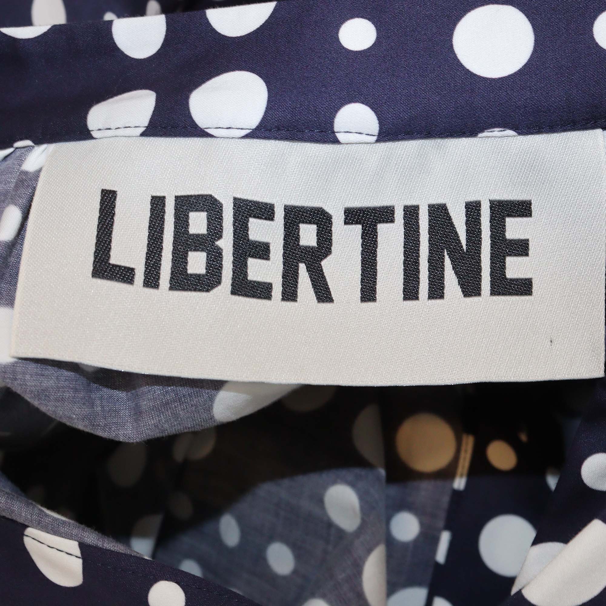 Libertine Navy Blue /White Cotton Polka Dots Belted Dress