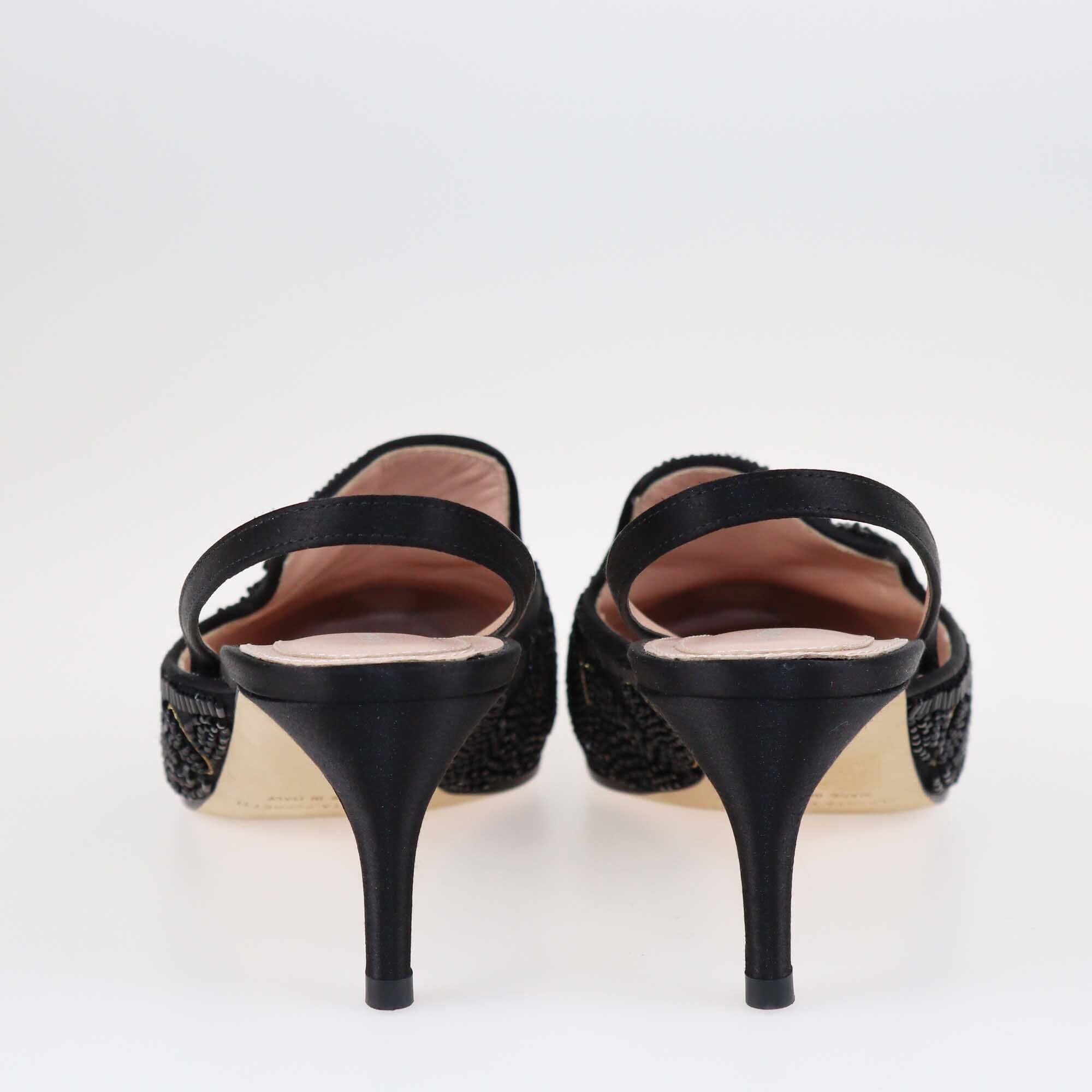 Alberta Ferretti Black Beaded Slingback Pumps Shoes Alberta Ferretti 