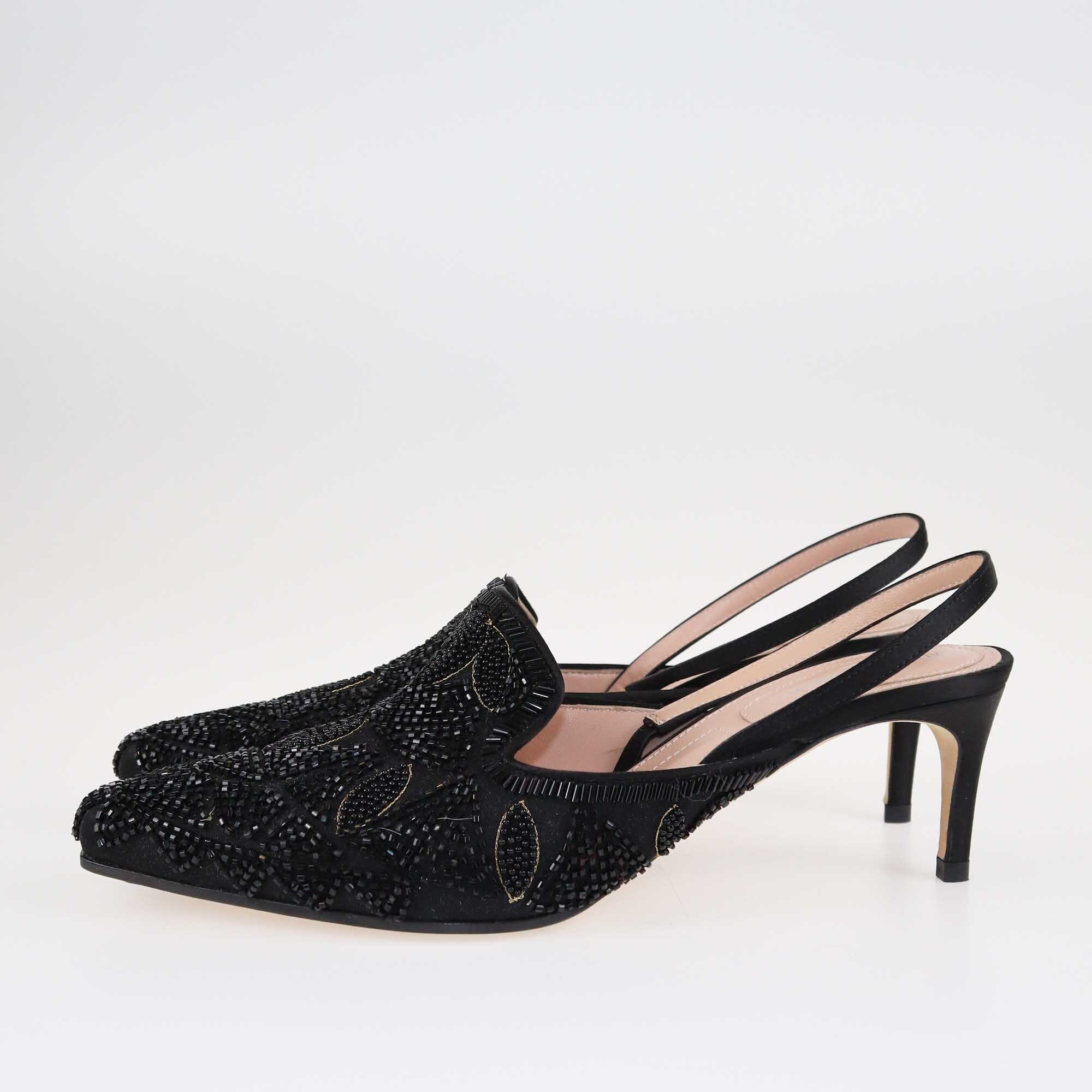 Alberta Ferretti Black Beaded Slingback Pumps Shoes Alberta Ferretti 