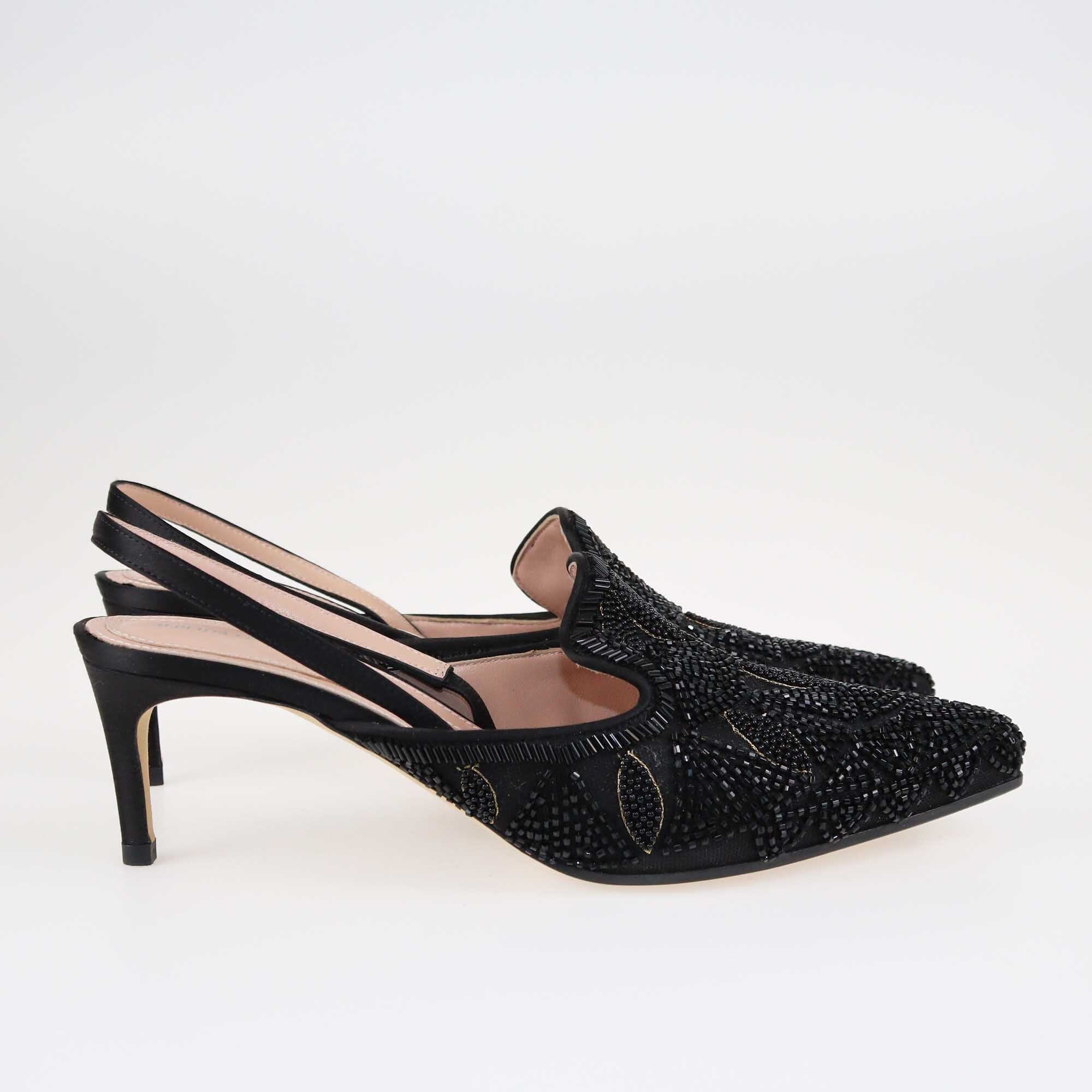 Alberta Ferretti Black Beaded Slingback Pumps Shoes Alberta Ferretti 