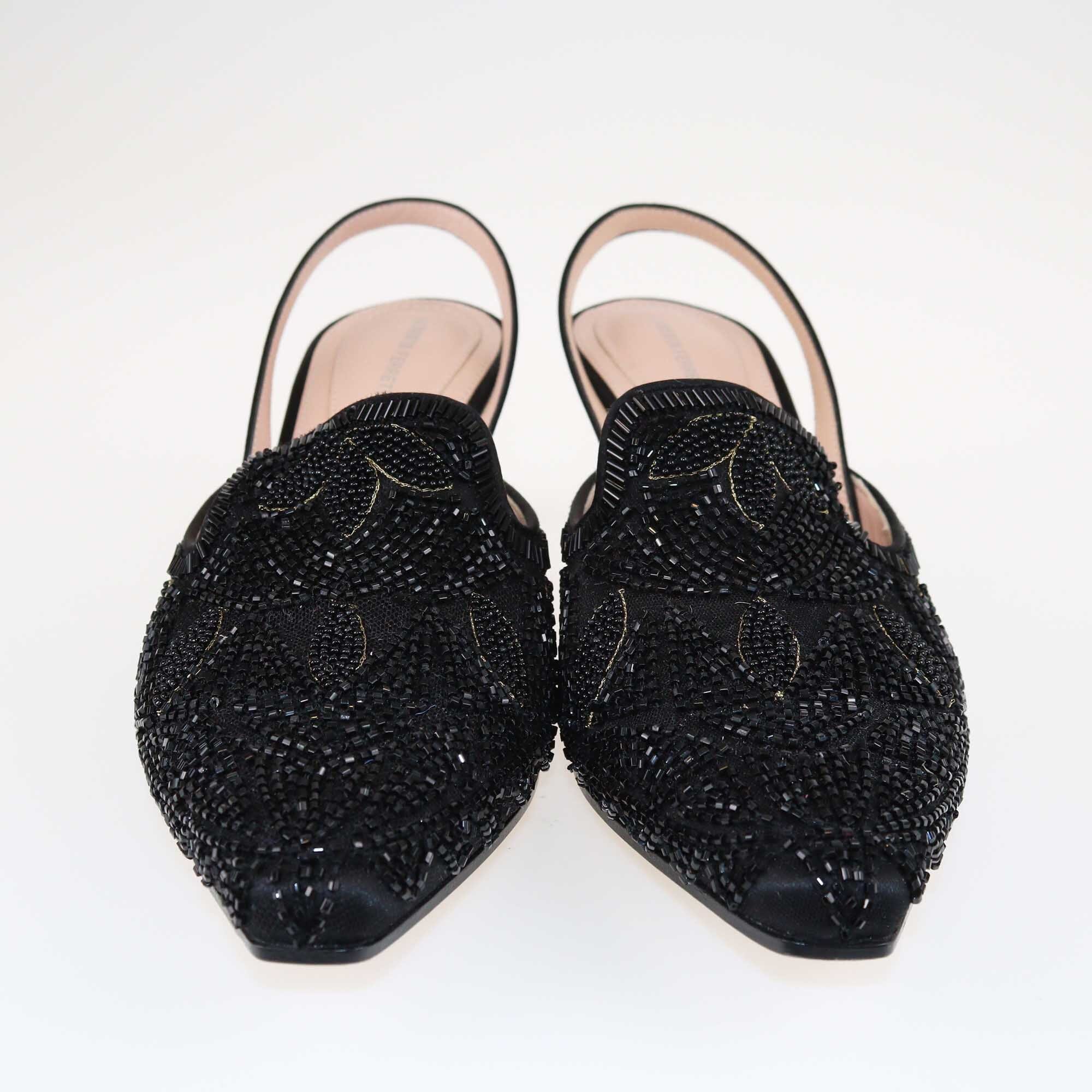 Alberta Ferretti Black Beaded Slingback Pumps Shoes Alberta Ferretti 