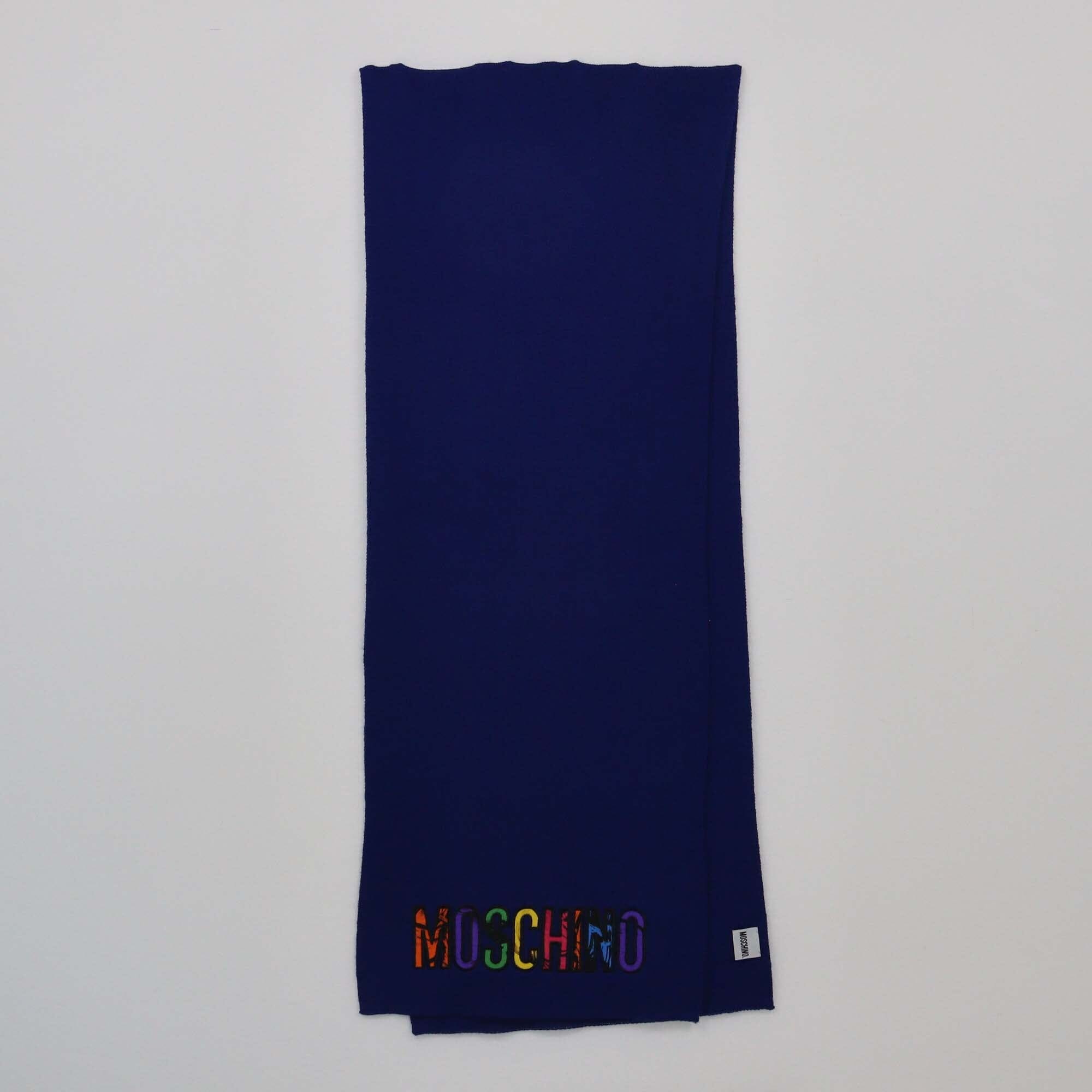 Mochino Dark Blue Logo Embroidered Rectangle Scarf Womens Moshchino 