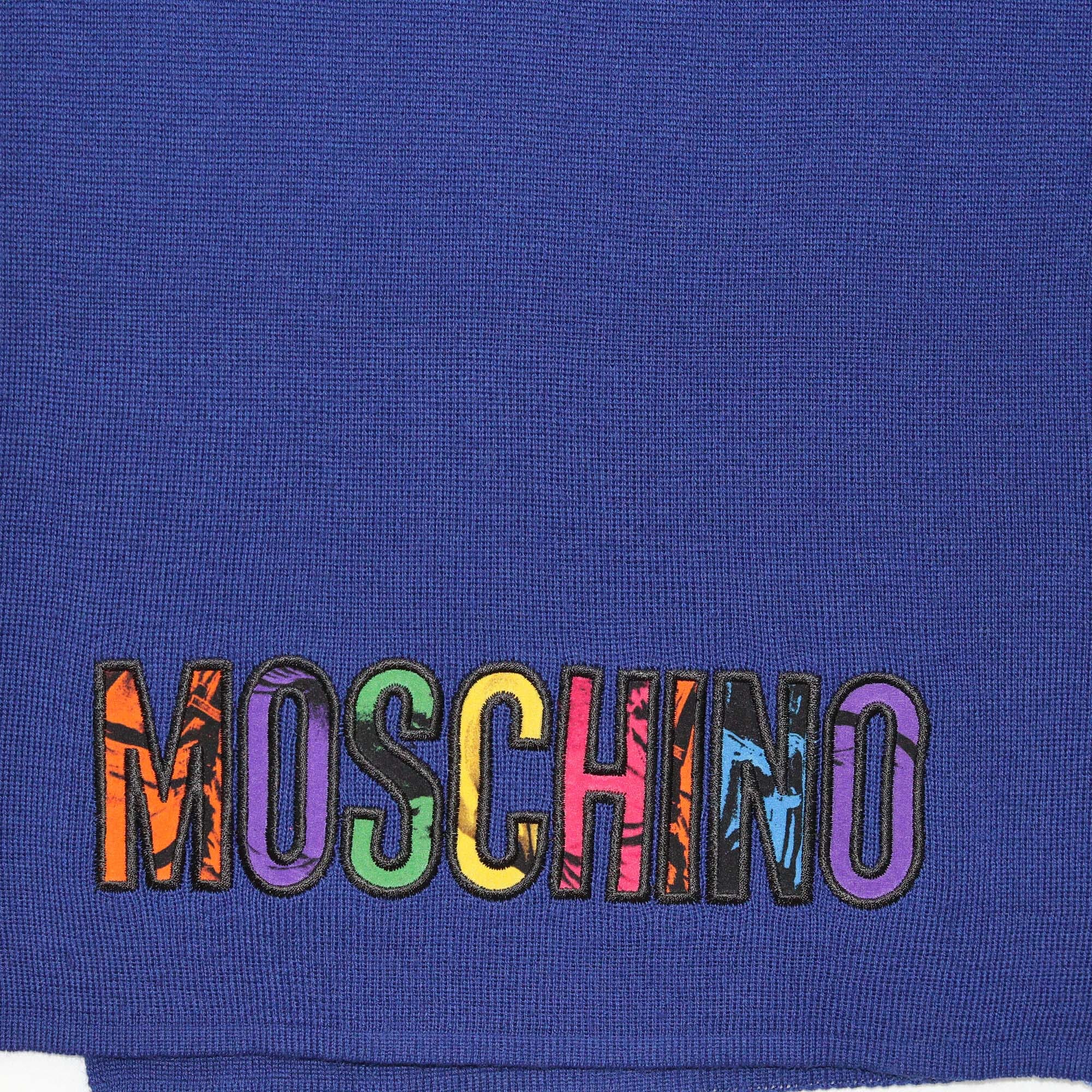 Mochino Dark Blue Logo Embroidered Rectangle Scarf Womens Moshchino 