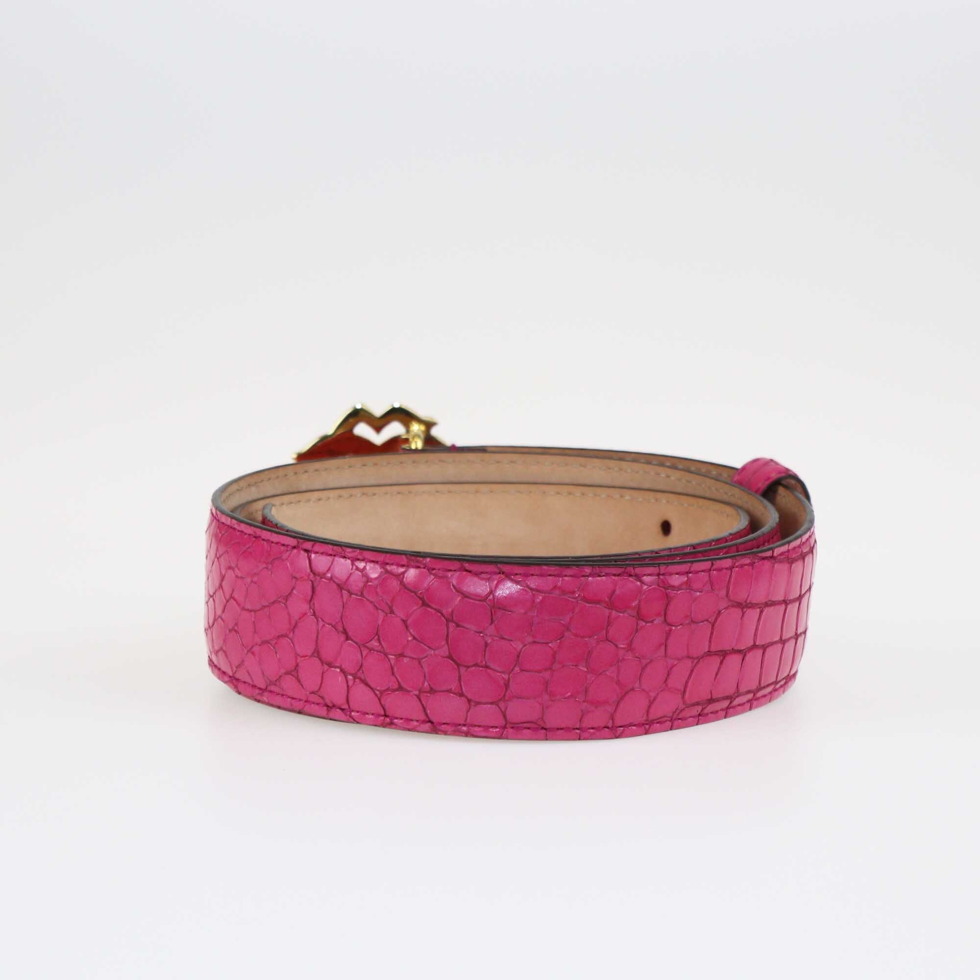 Roberto Cavalli Fuchsia Croc Embossed Logo Buckle Belt Accessories Roberto Cavalli 