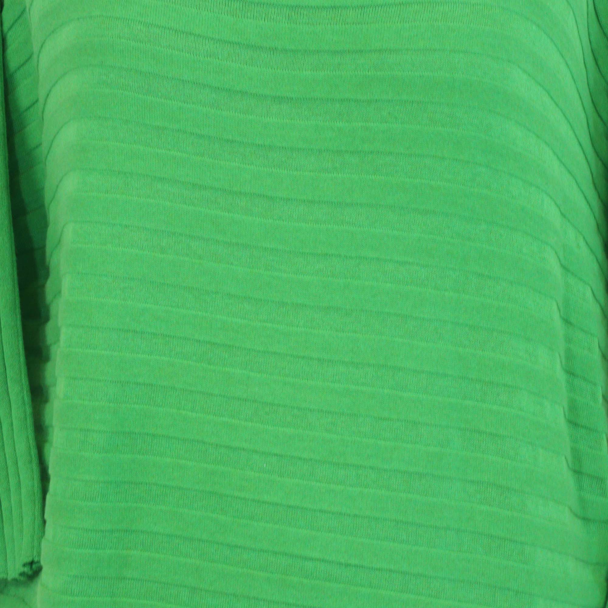 Issey Miyake Green Cotton Turtle Neck Knitted Midi Dress