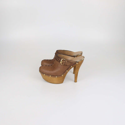 Gucci Brown Leather Janis Clogs