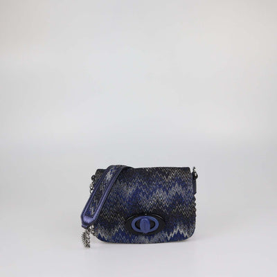 Missoni Metallic Blue Lurex Fabric and Leather Zigzag Print Crossbody Bag