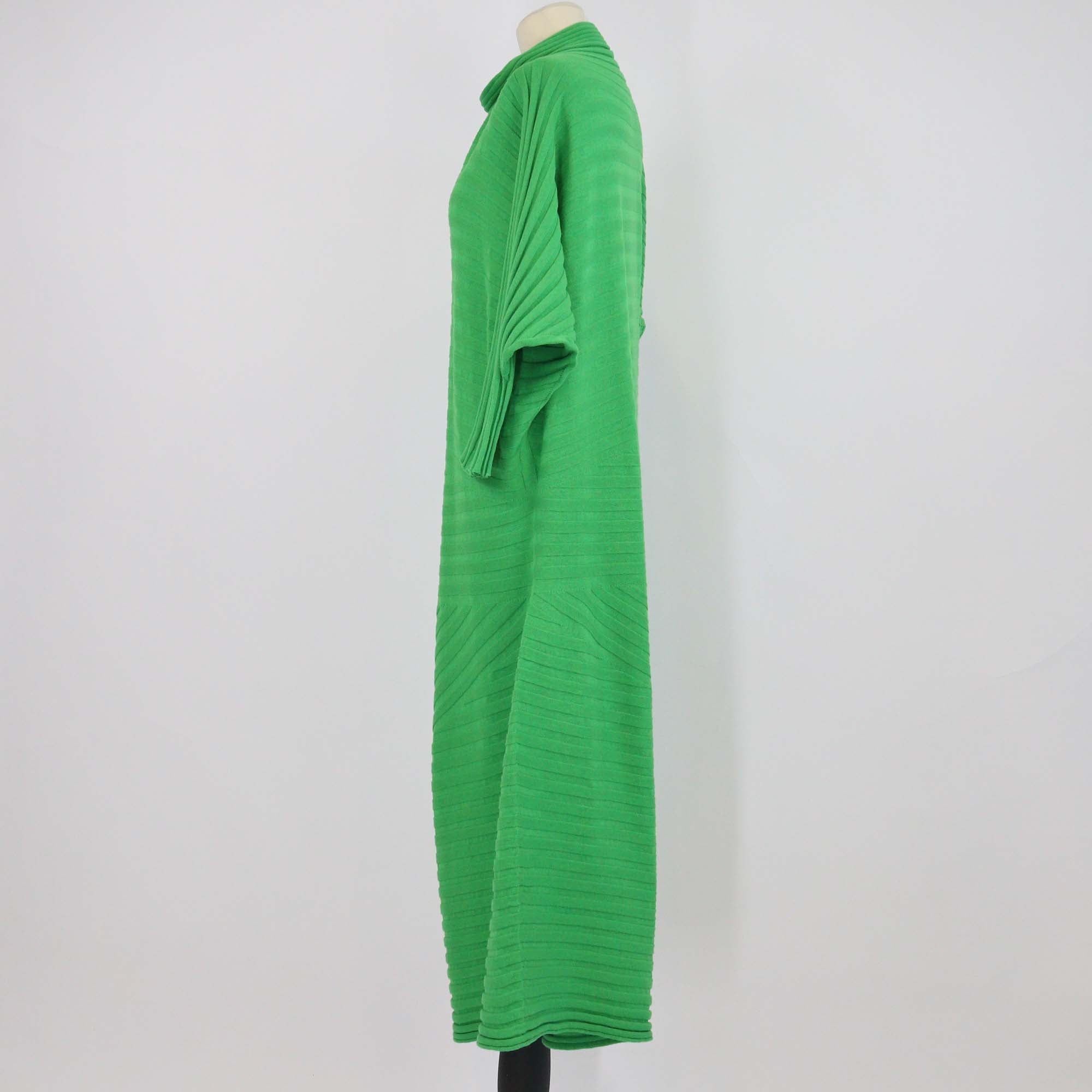 Issey Miyake Green Cotton Turtle Neck Knitted Midi Dress