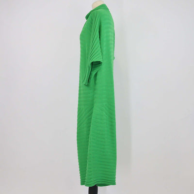 Issey Miyake Green Cotton Turtle Neck Knitted Midi Dress