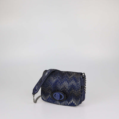 Missoni Metallic Blue Lurex Fabric and Leather Zigzag Print Crossbody Bag