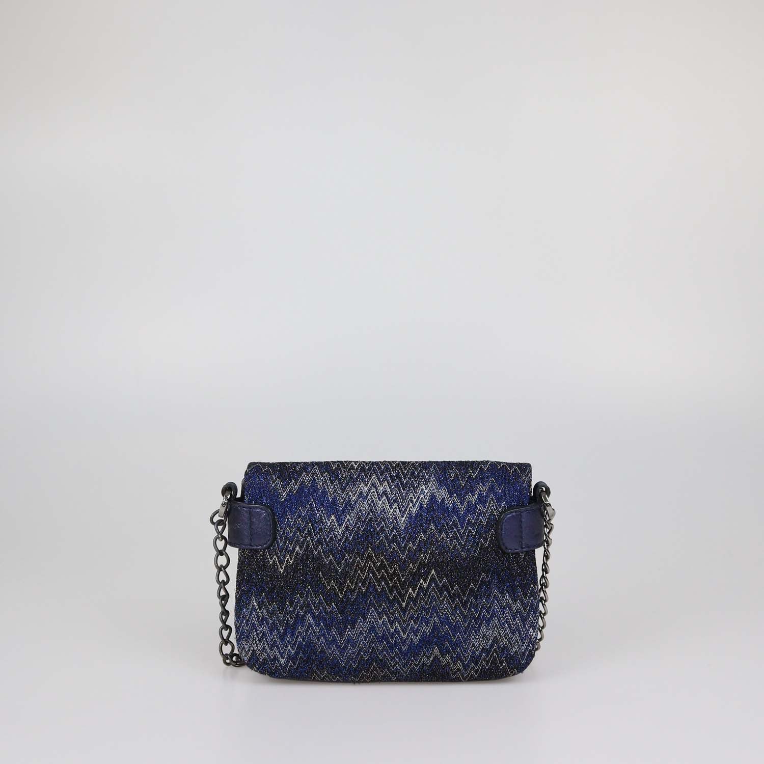 Missoni Metallic Blue Lurex Fabric and Leather Zigzag Print Crossbody Bag