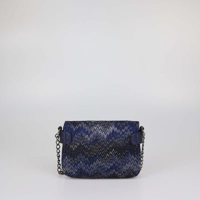 Missoni Metallic Blue Lurex Fabric and Leather Zigzag Print Crossbody Bag
