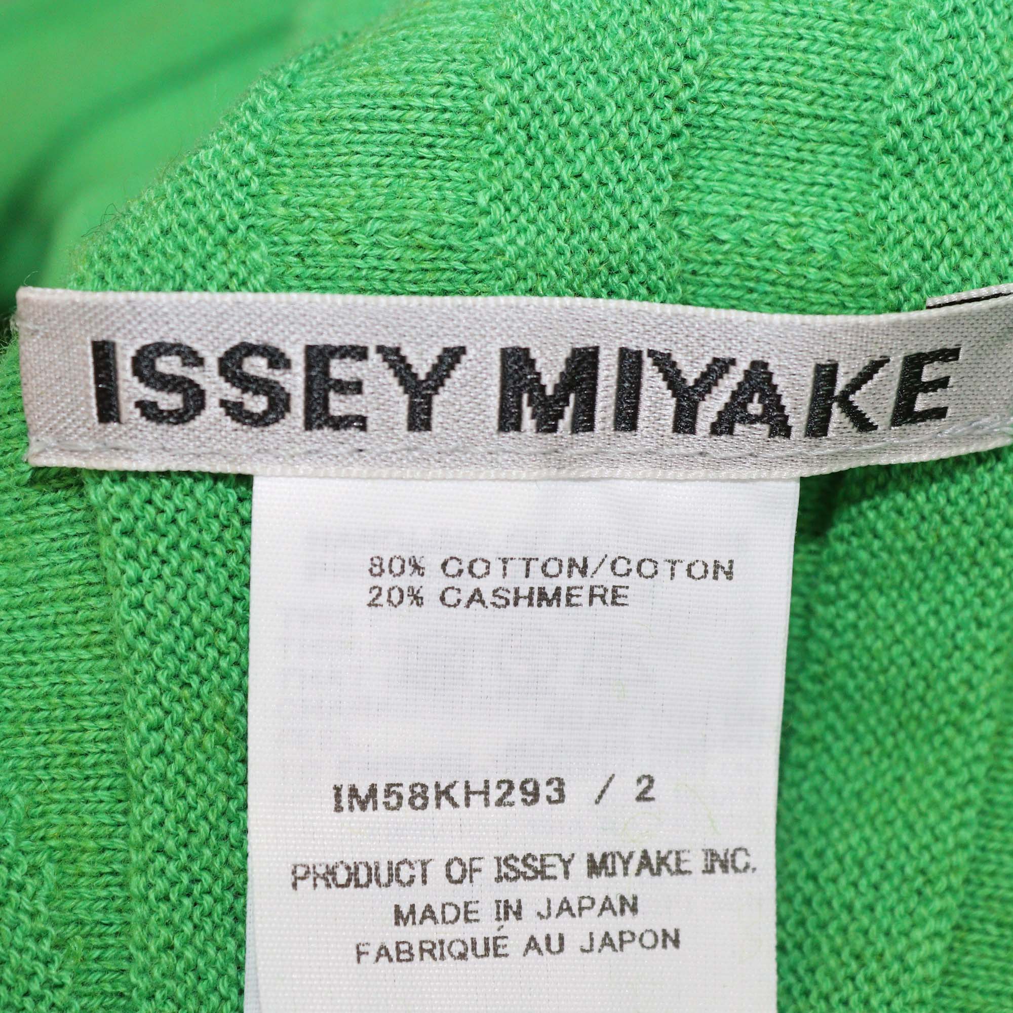 Issey Miyake Green Cotton Turtle Neck Knitted Midi Dress