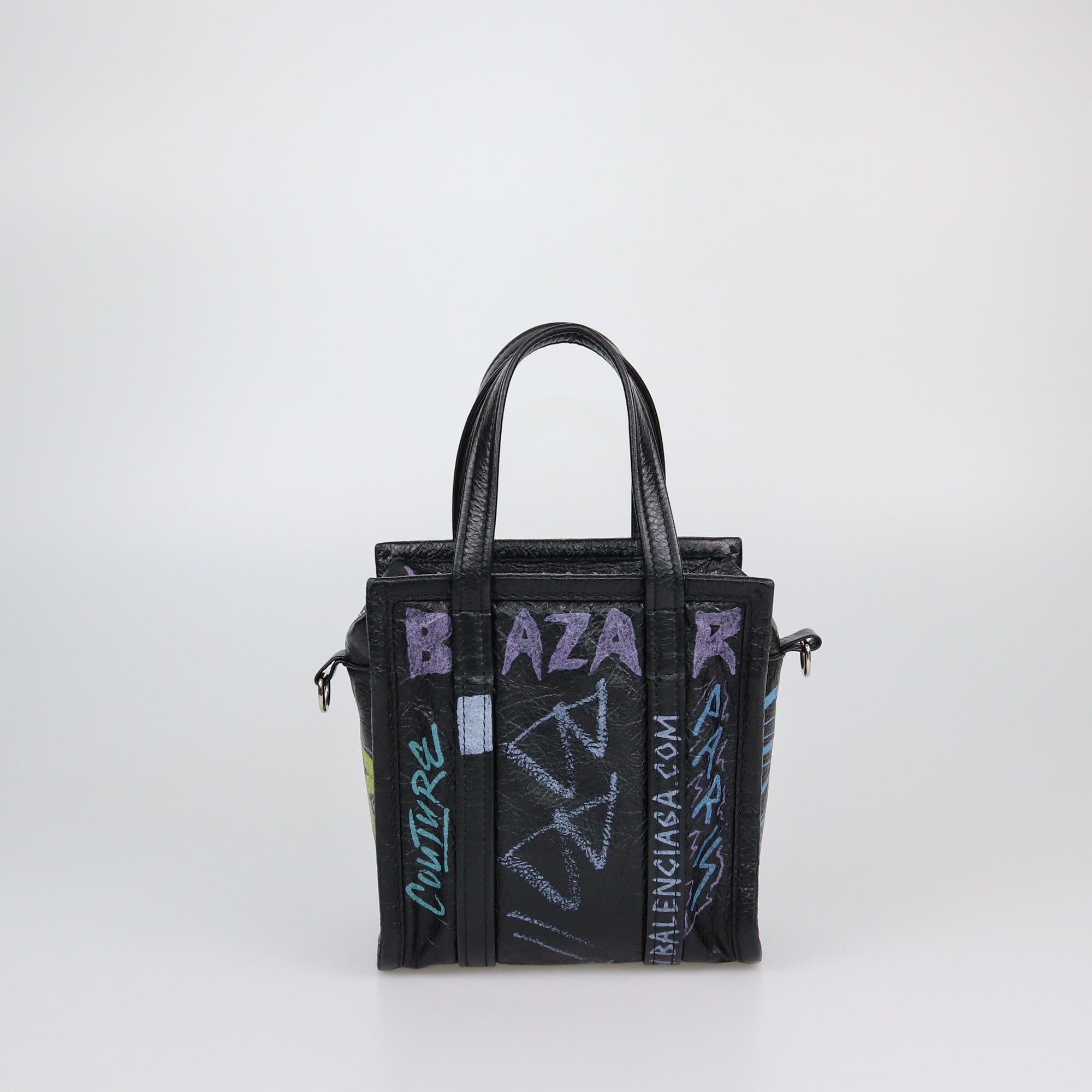 Balenciaga Black/Multicolor Graffiti XXS Bazar Tote Womens Balenciaga 