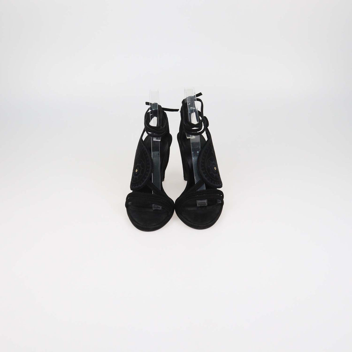 Hermes Black Suede Embroidered Paisley Ankle Tie Sandals