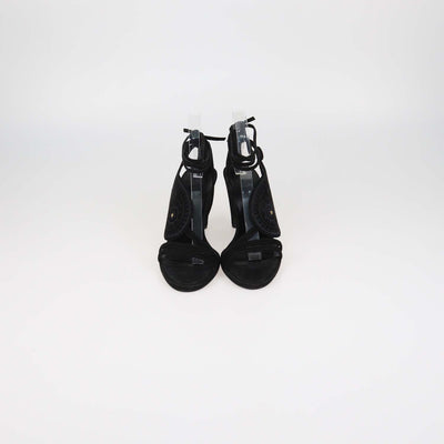 Hermes Black Suede Embroidered Paisley Ankle Tie Sandals