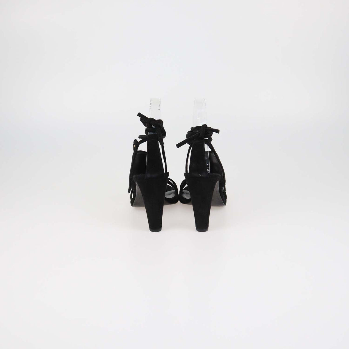 Hermes Black Suede Embroidered Paisley Ankle Tie Sandals