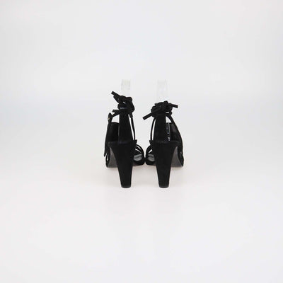 Hermes Black Suede Embroidered Paisley Ankle Tie Sandals