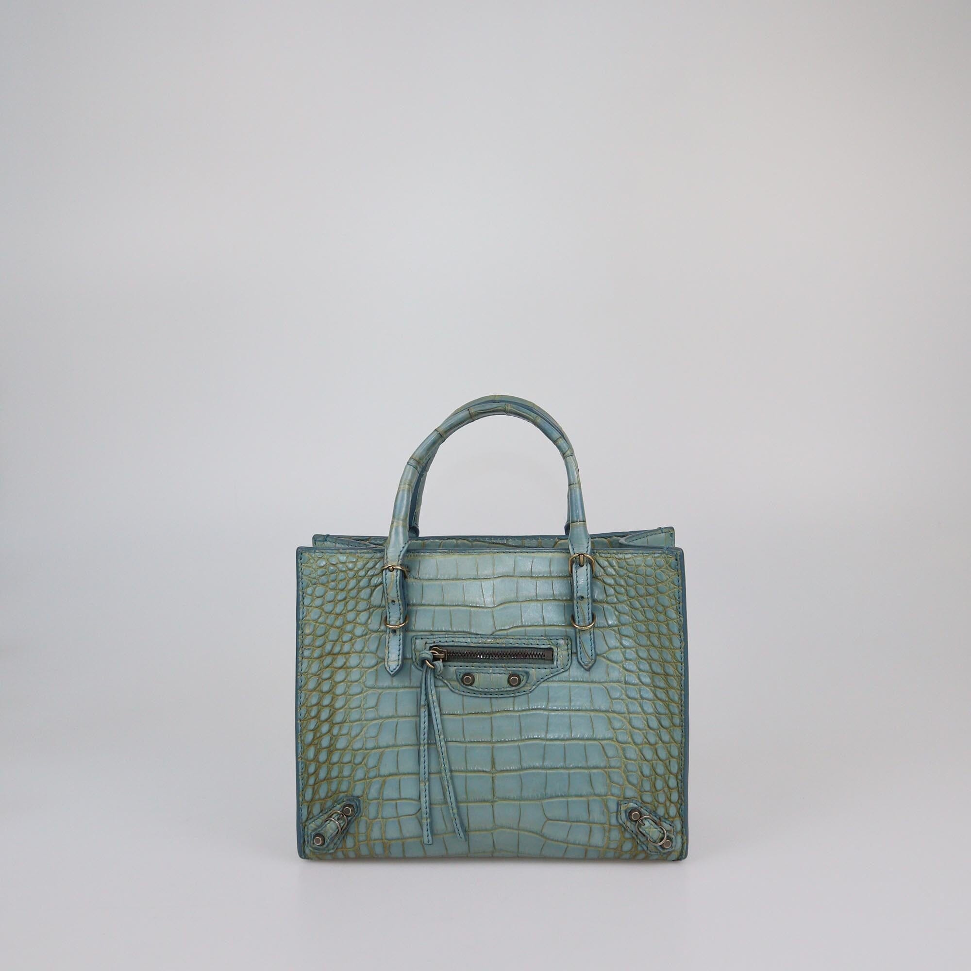 Balenciaga Light Blue Matte Alligator Mini Papier A4 Tote Womens Balenciaga 