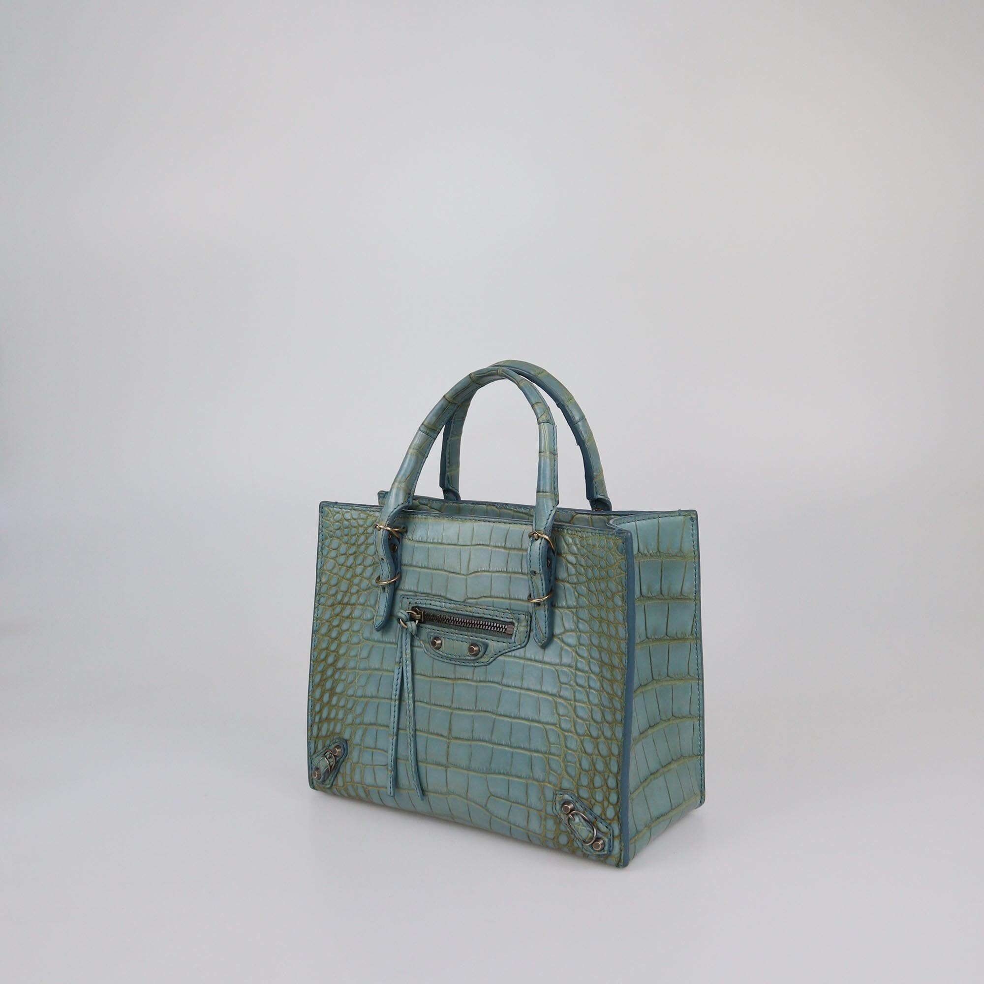 Balenciaga Light Blue Matte Alligator Mini Papier A4 Tote Womens Balenciaga 