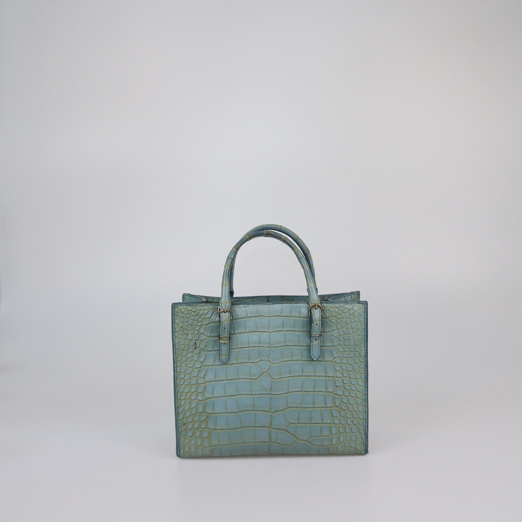 Balenciaga Light Blue Matte Alligator Mini Papier A4 Tote Womens Balenciaga 