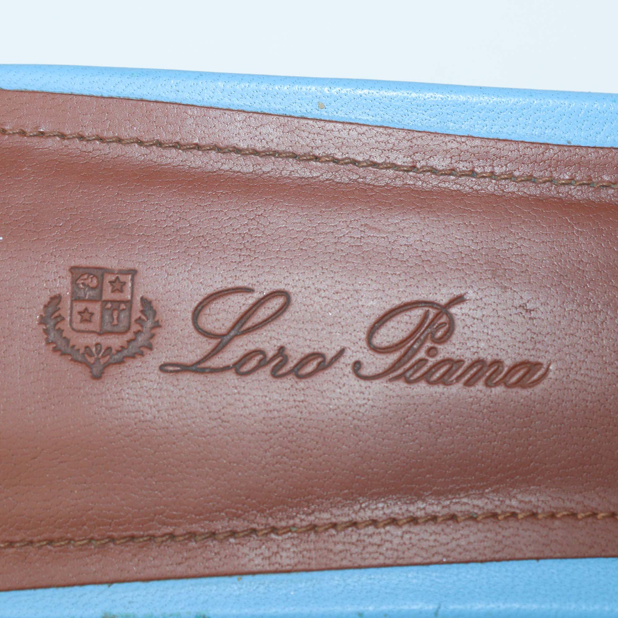 Loro Piana Blue Leather Sprightly Charm Flat Slides
