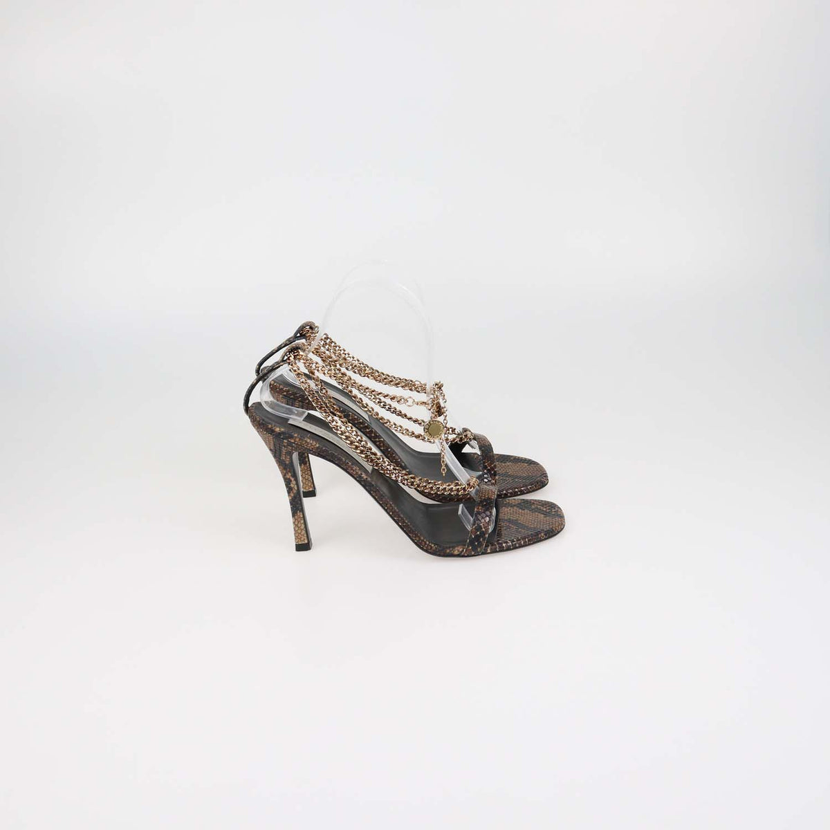 Stella McCartney Brown Python Print Chain Slide Sandals