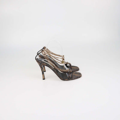 Stella McCartney Brown Python Print Chain Slide Sandals