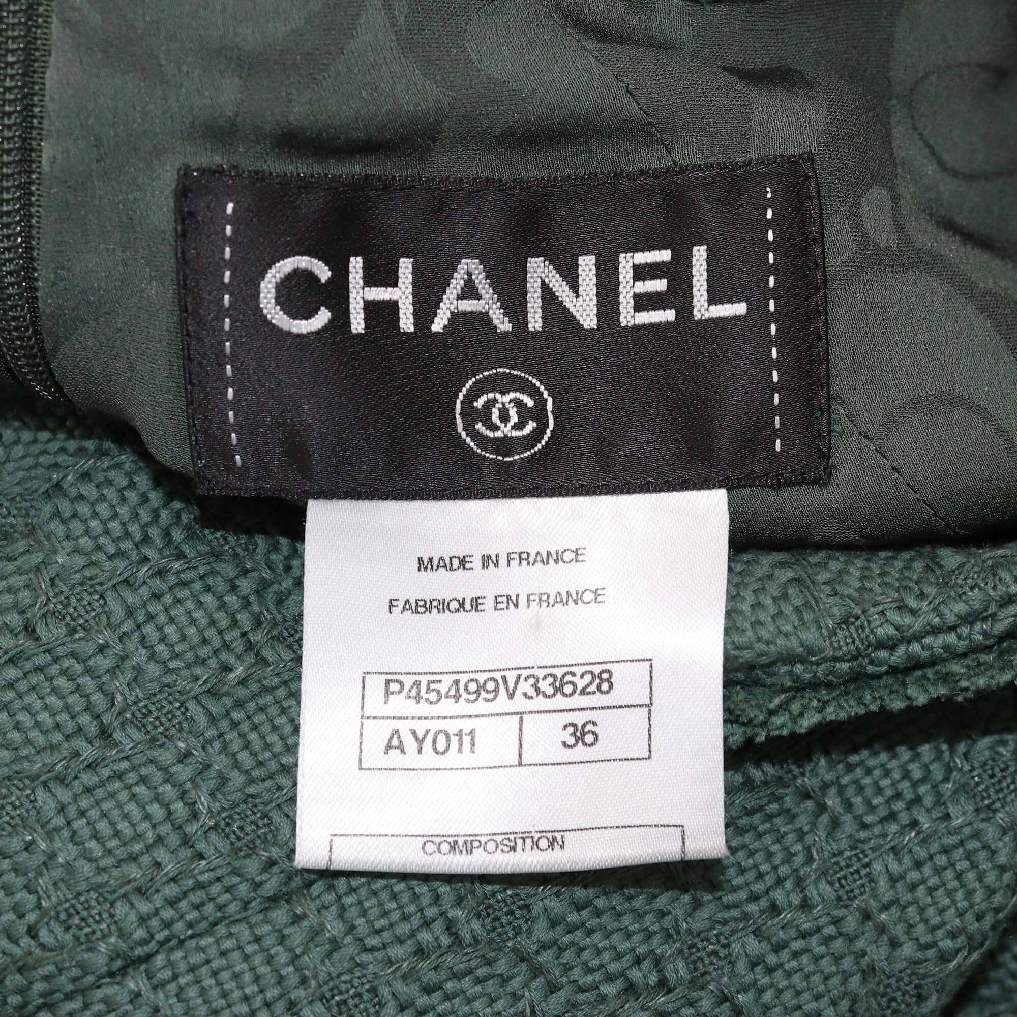 Chanel Green V-Neck Short Sleeve Tunic Mini Dress Womens Chanel 