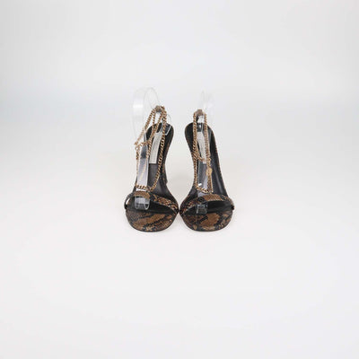 Stella McCartney Brown Python Print Chain Slide Sandals