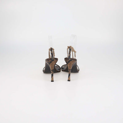 Stella McCartney Brown Python Print Chain Slide Sandals