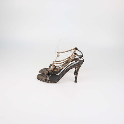 Stella McCartney Brown Python Print Chain Slide Sandals