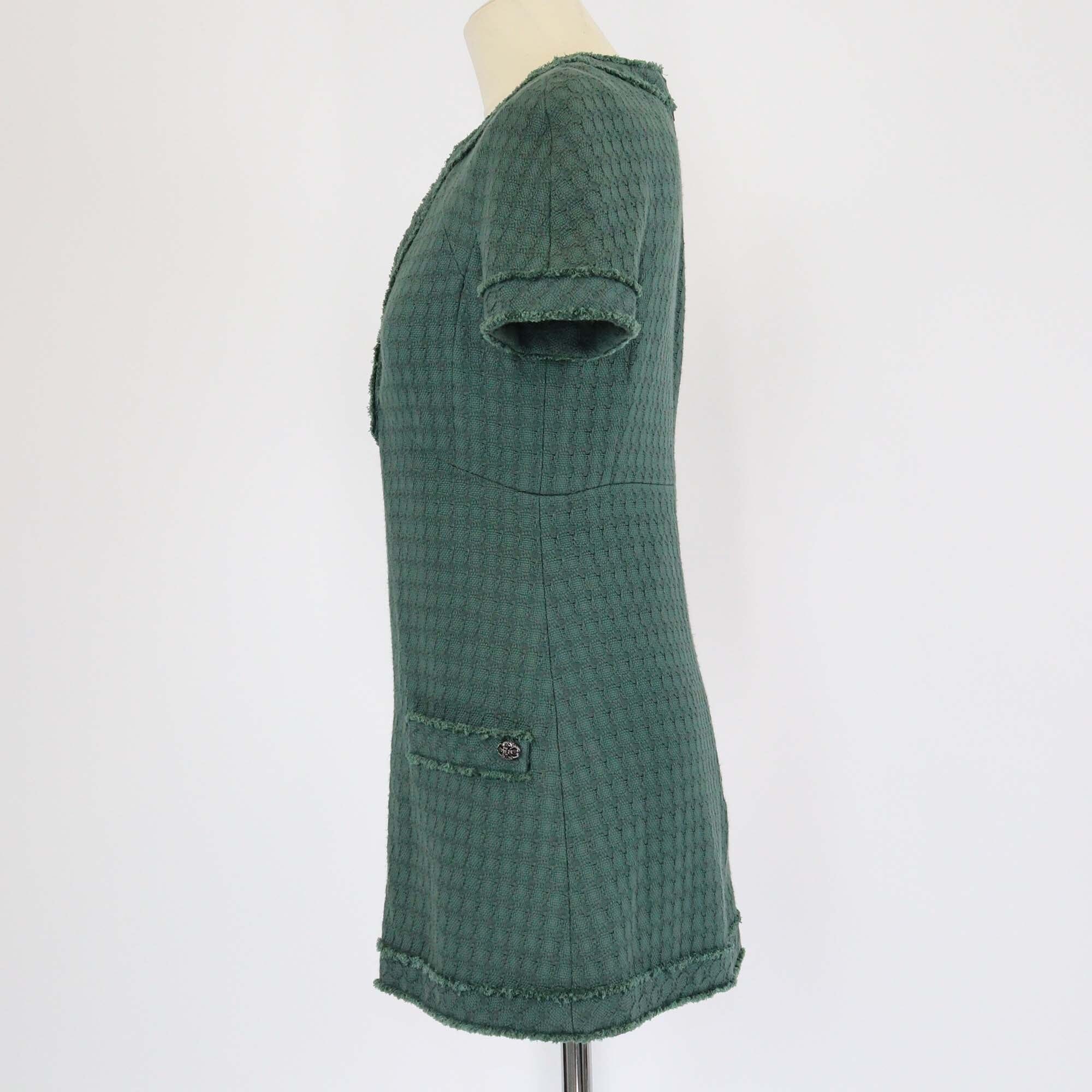 Chanel Green V-Neck Short Sleeve Tunic Mini Dress Womens Chanel 