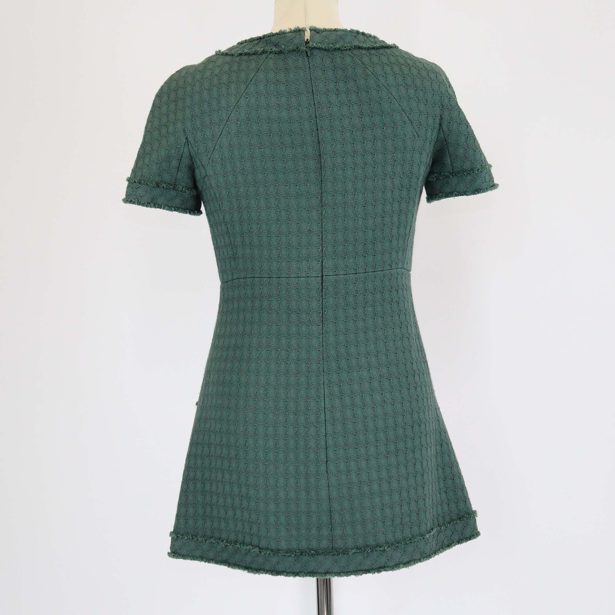 Chanel Green V-Neck Short Sleeve Tunic Mini Dress Womens Chanel 