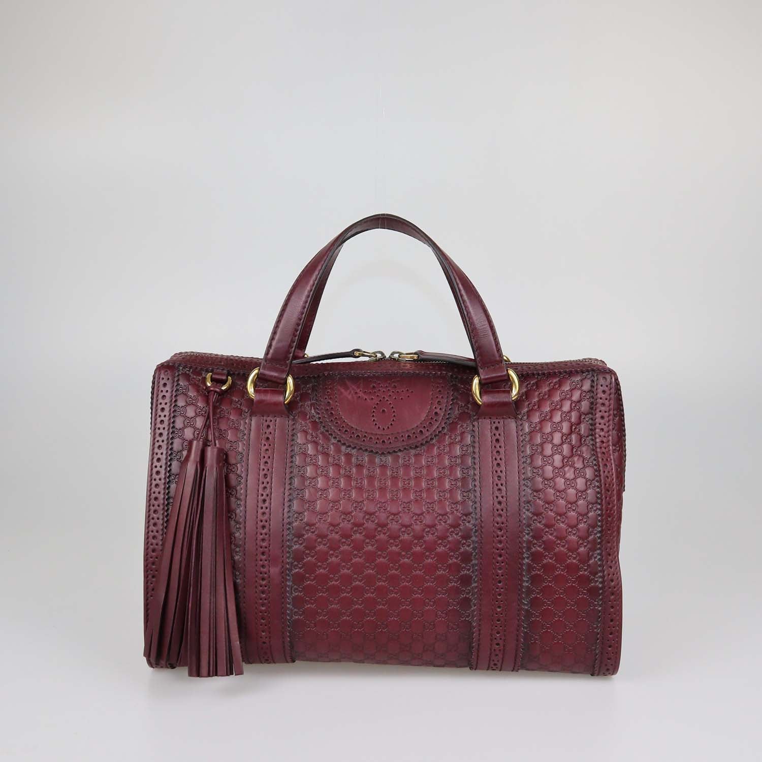Gucci Burgundy Microguccissima Leather Duilio Brogue Boston Bag