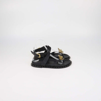 Sophia Webster Black Leather Mariposa Comfort Flat Sandals