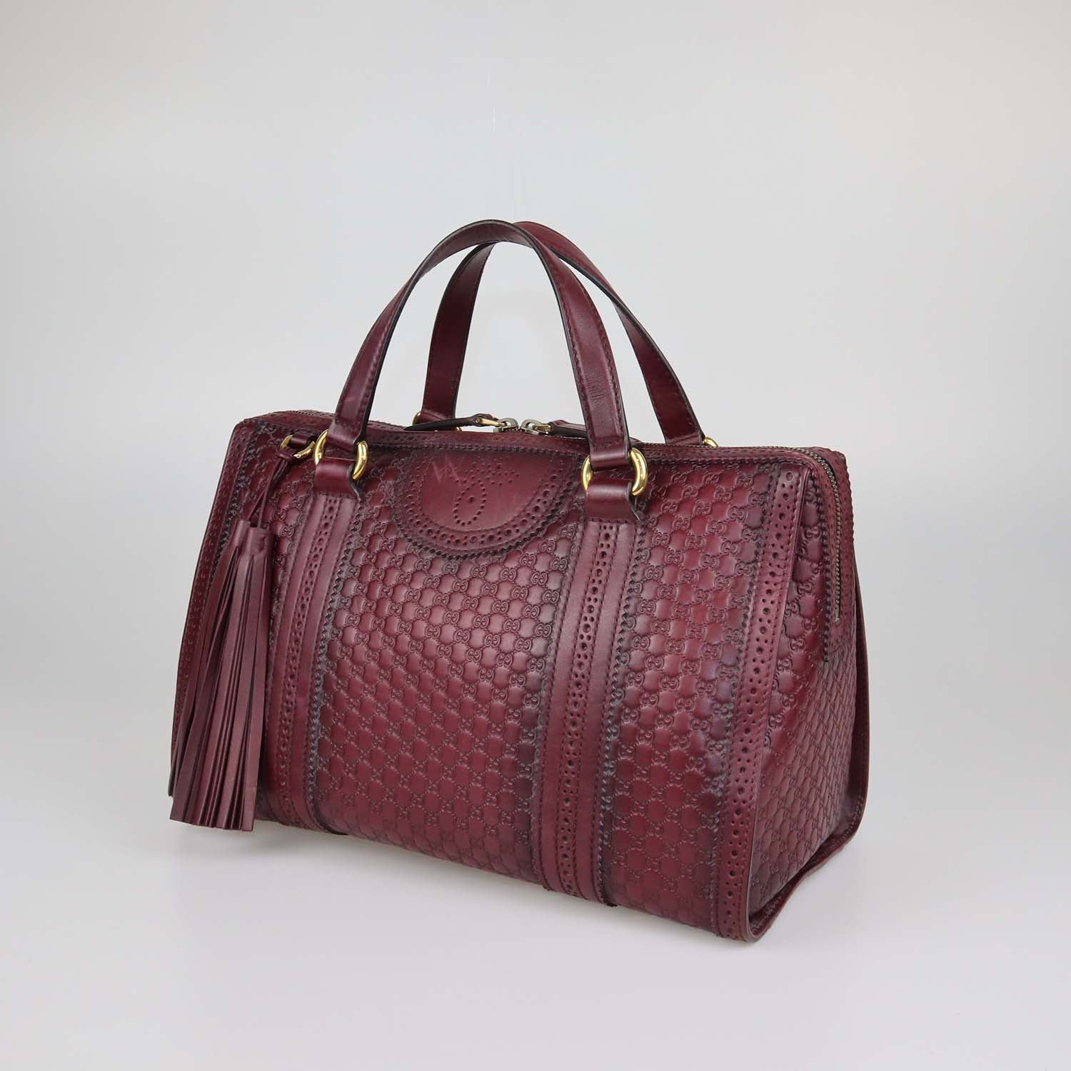 Gucci Burgundy Microguccissima Leather Duilio Brogue Boston Bag
