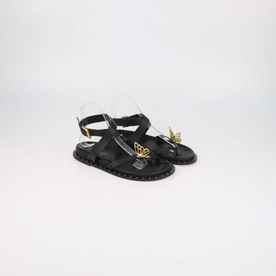 Sophia Webster Black Leather Mariposa Comfort Flat Sandals