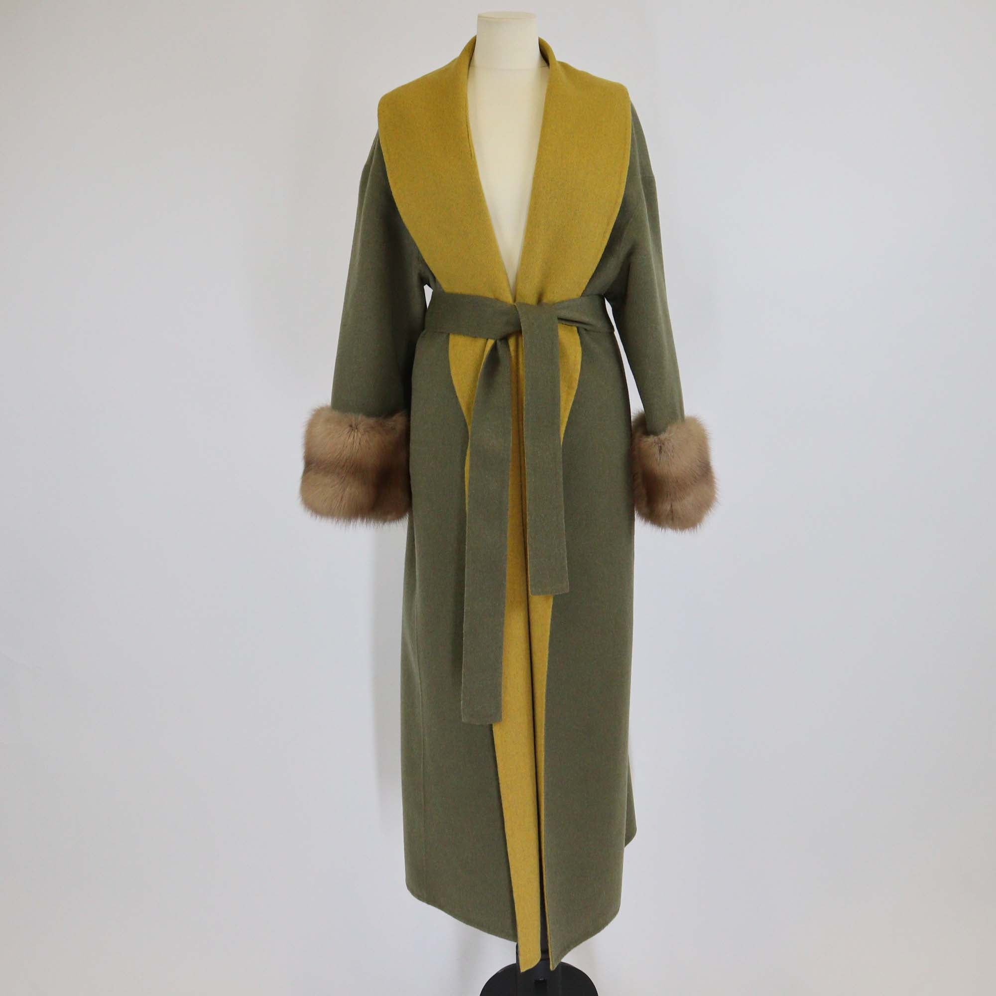 Adamo Grey Loro Piana Cashmere Fur Belted Coat