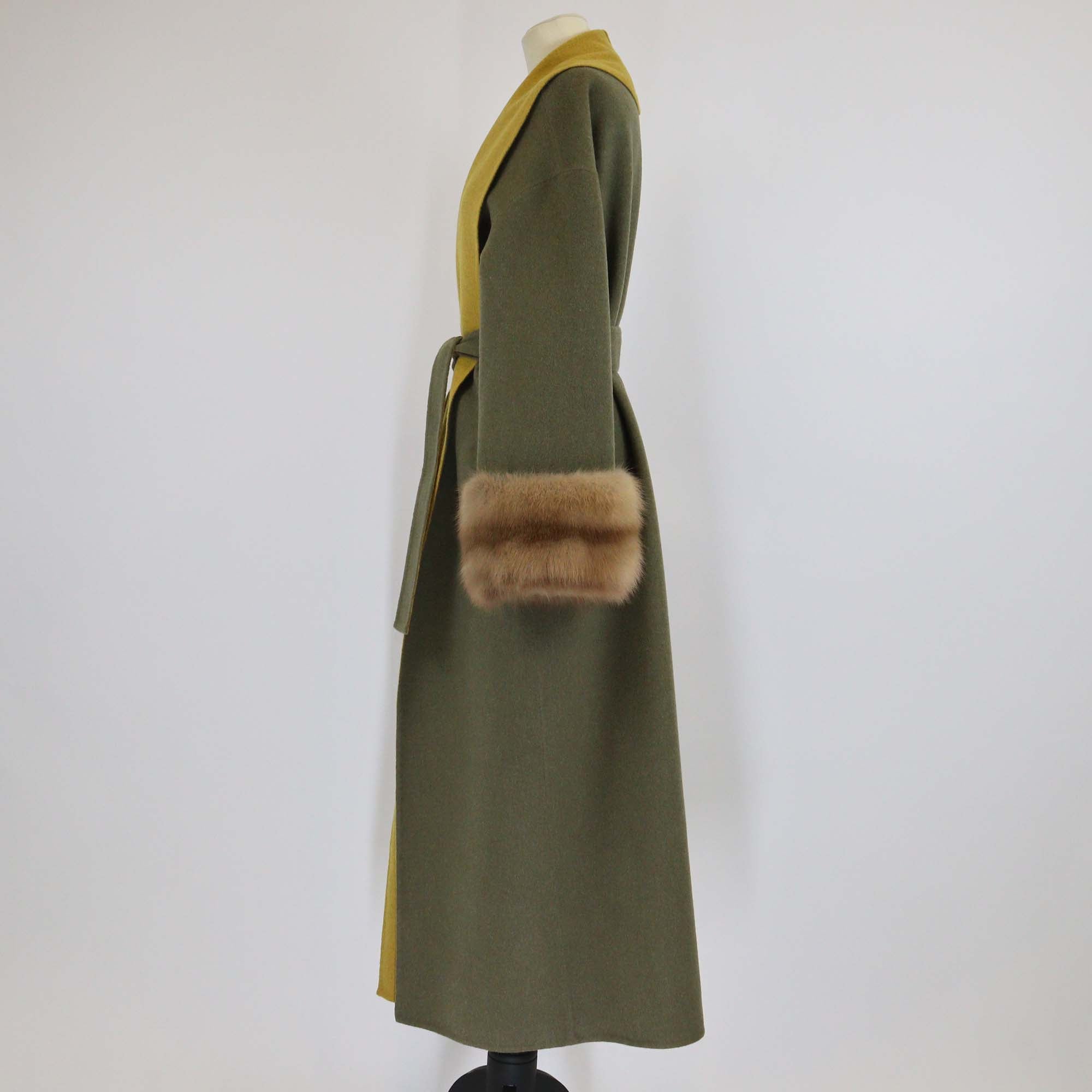 Adamo Grey Loro Piana Cashmere Fur Belted Coat