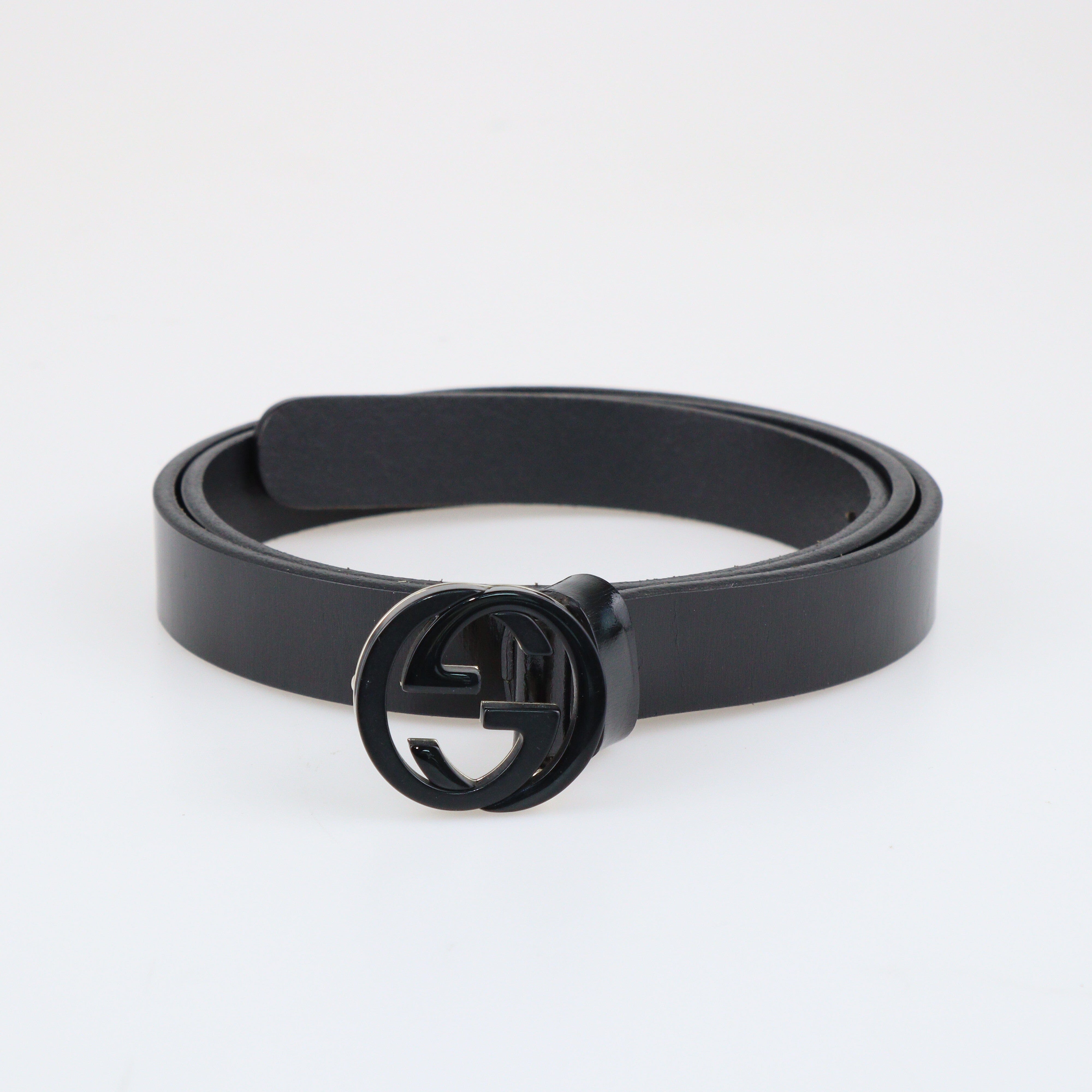 Black GG Interlocking Slim Belt Accessories Gucci 