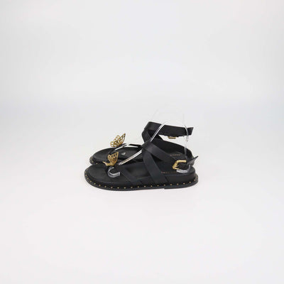 Sophia Webster Black Leather Mariposa Comfort Flat Sandals