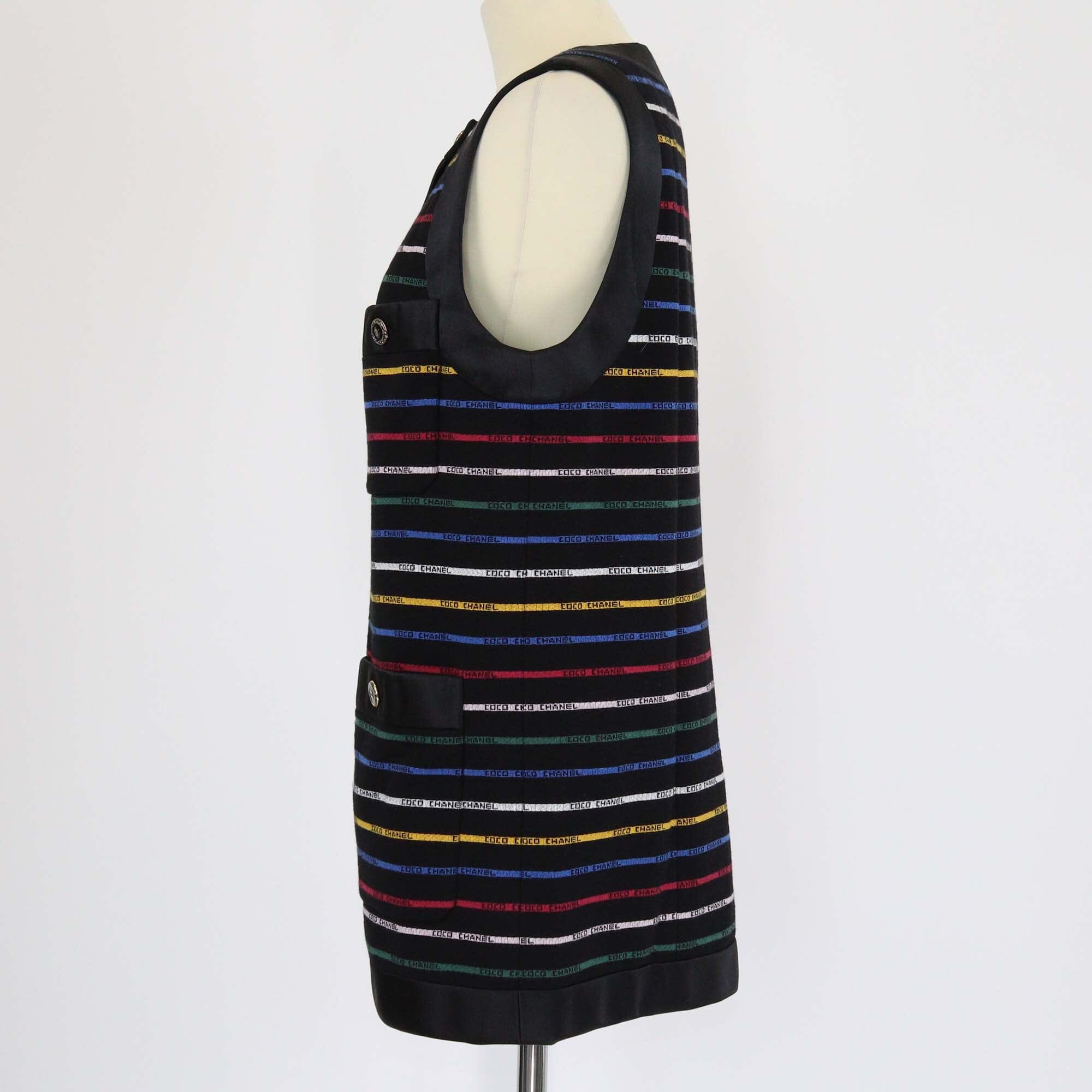 Chanel Black/Multicolor Coco Striped Sleeveless Mini Dress Womens Chanel 